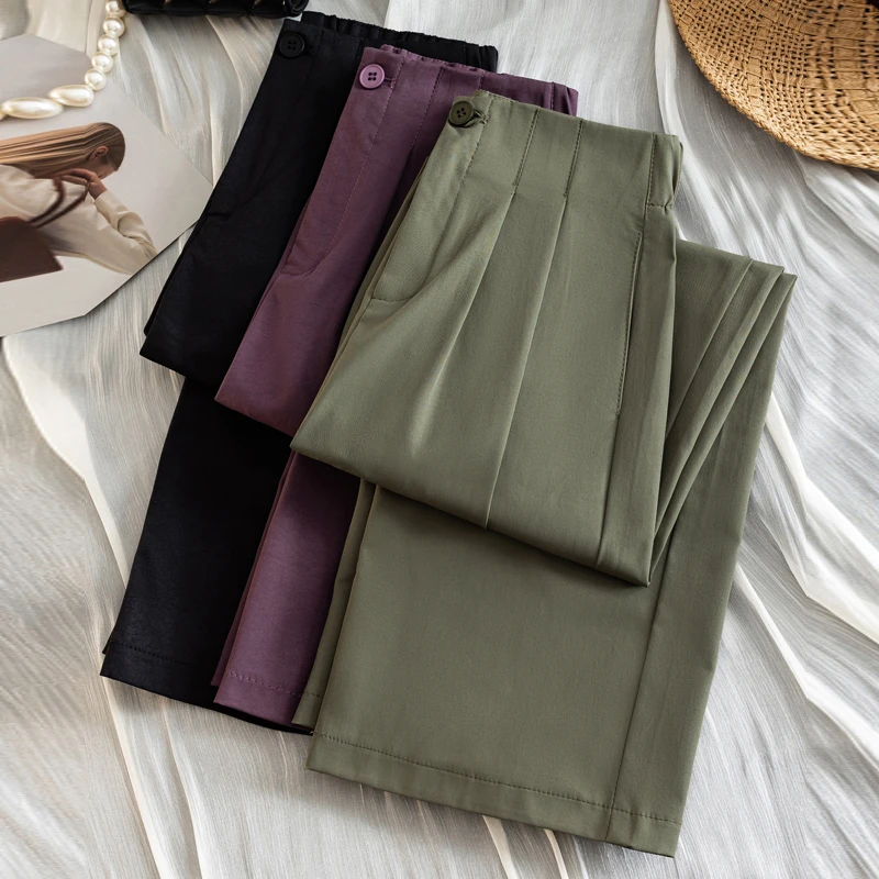 宽松显瘦阔腿裤休闲裤女2025夏季新款透气九分裤薄款直筒裤西装潮