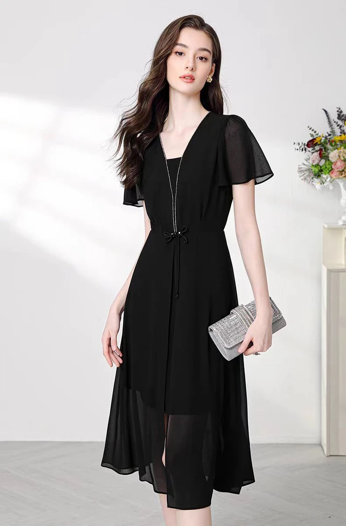 【依帆专属】F387连衣裙晚礼服小个子大码法式刺绣中长仙女裙法式