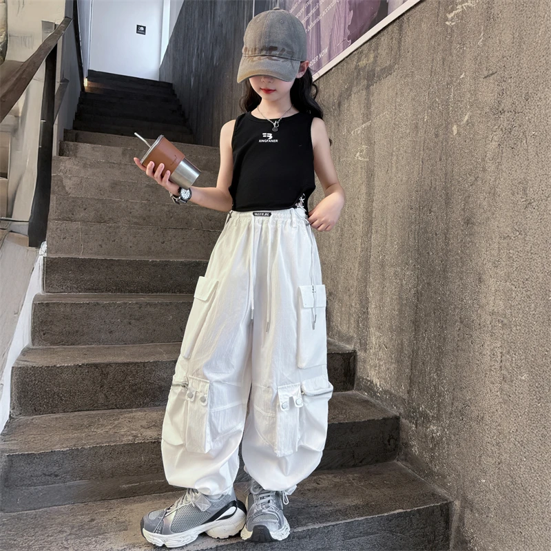 女童工装裤套装2025新款儿童薄款速干裤女孩大童夏季时髦潮款背心