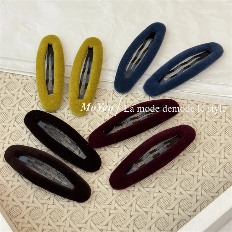 韩版新款高级感彩色丝绒bb夹长椭圆发夹时尚刘海夹侧边夹百搭发卡