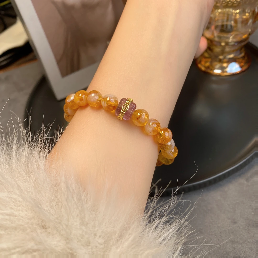 天然蜂蜜奶盖水晶四方来财时尚百搭气质手串手链女S0012