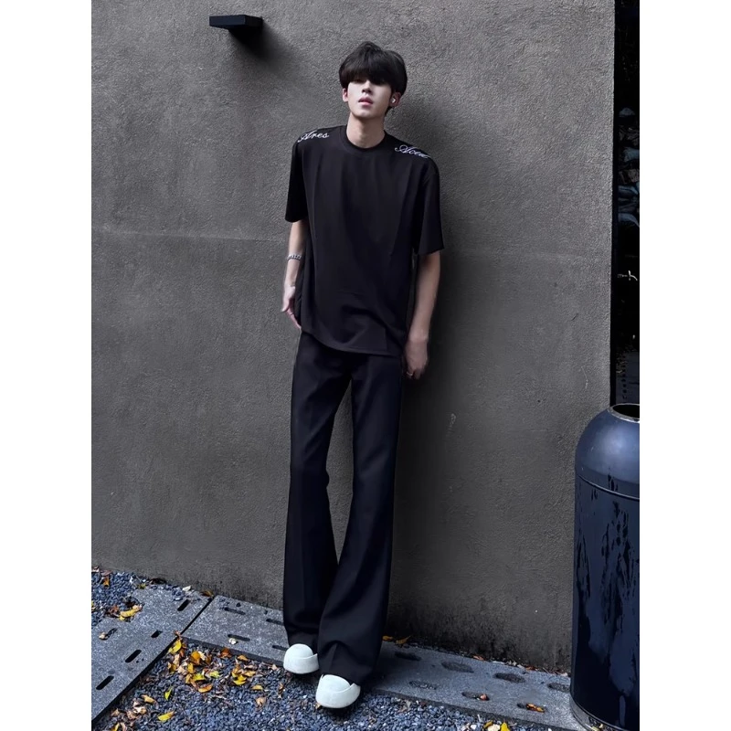 黑色微喇冰丝薄款西裤男款夏季垂坠感高级感窄版裤子百搭休闲长裤