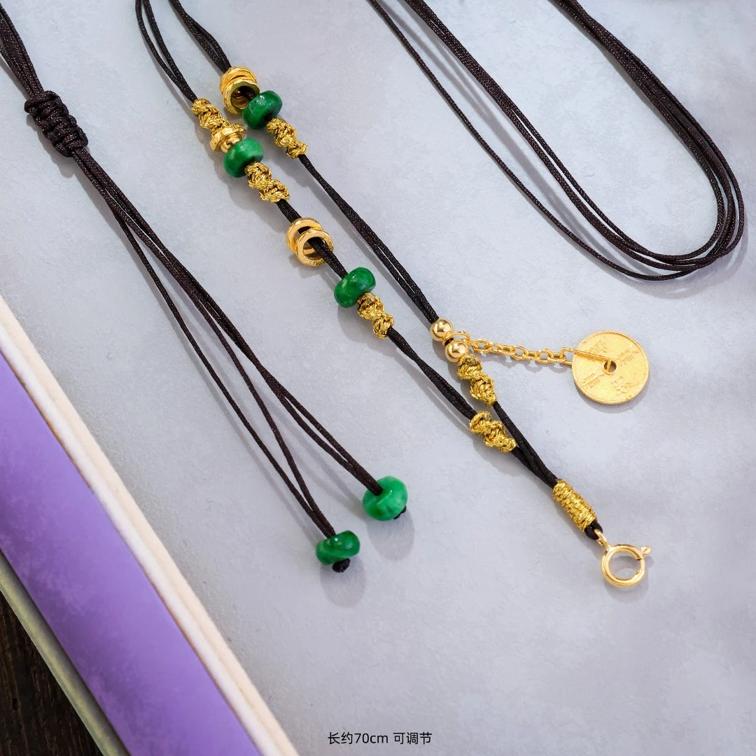 【金豆珠宝】万事如意万能链 ||18K金山鬼花钱缅A翡项链可抽拉A