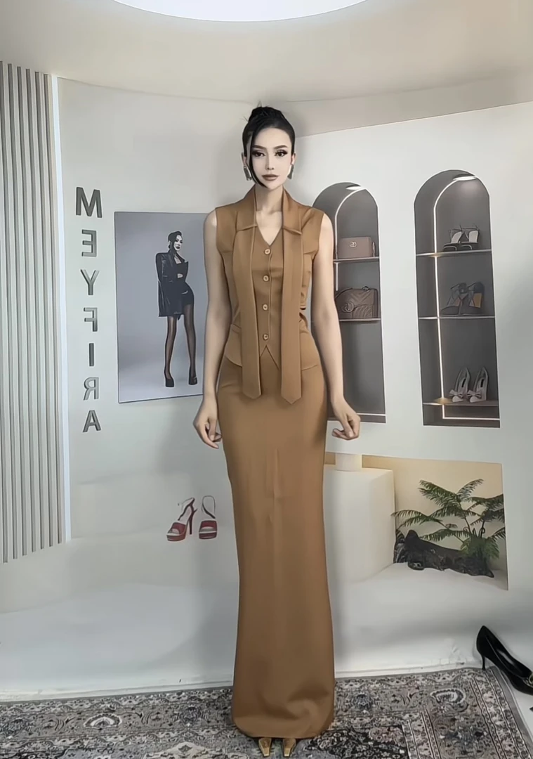 【MEYFIRA品牌高级设计款】新款8号显瘦气质轻奢高腰时尚收腰无袖