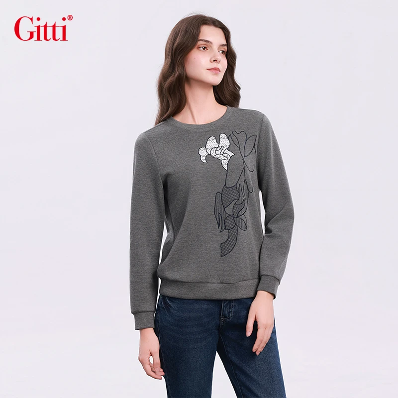 卫衣女2025冬季新款圆领宽松休闲百搭绣花长袖上衣G255429