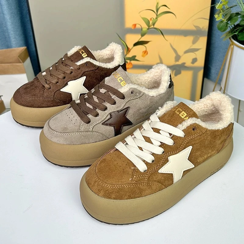 时尚保暖板鞋做旧冬季时尚休闲鞋复古棉鞋女鞋系带310-1