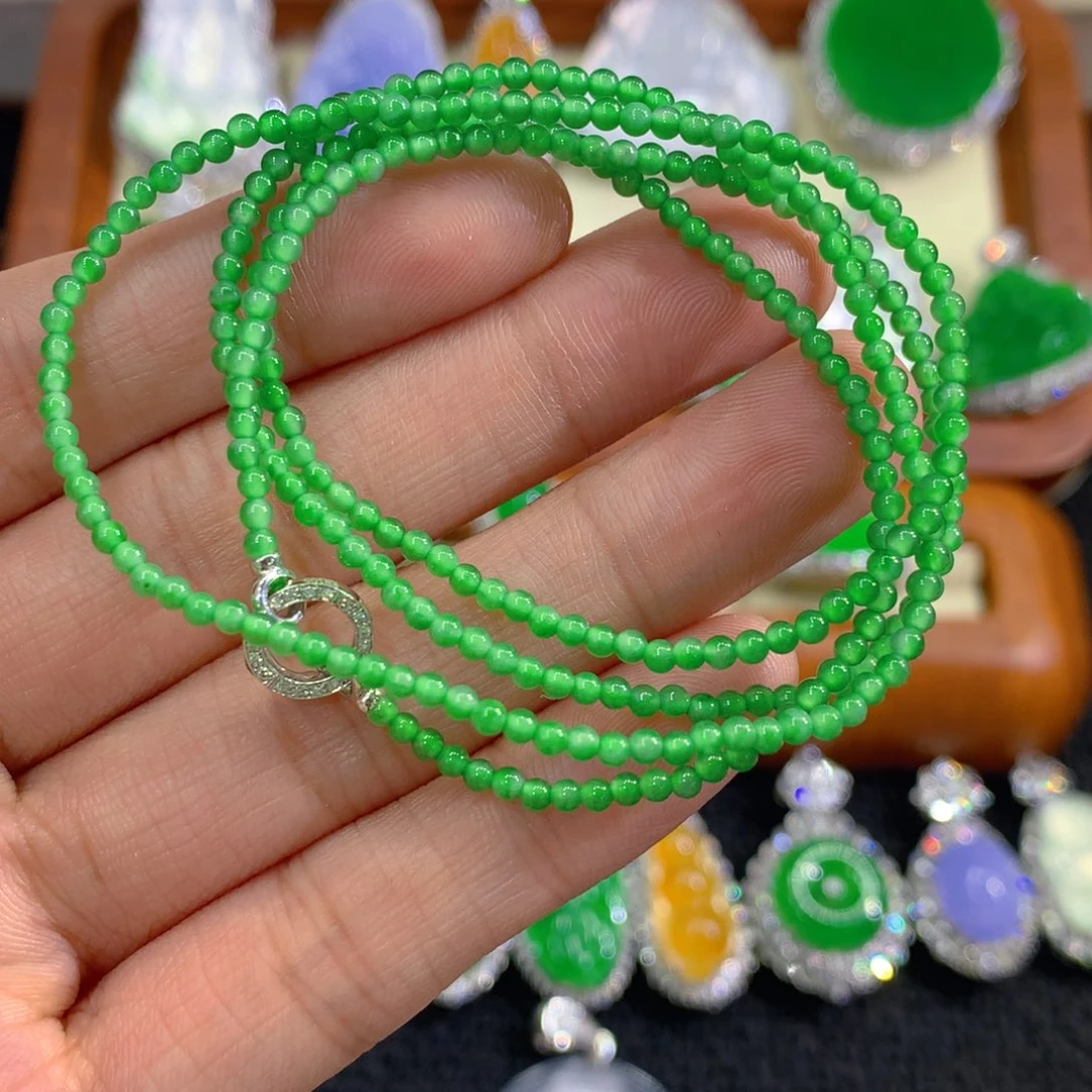 翡翠18K金镶嵌项链2mm