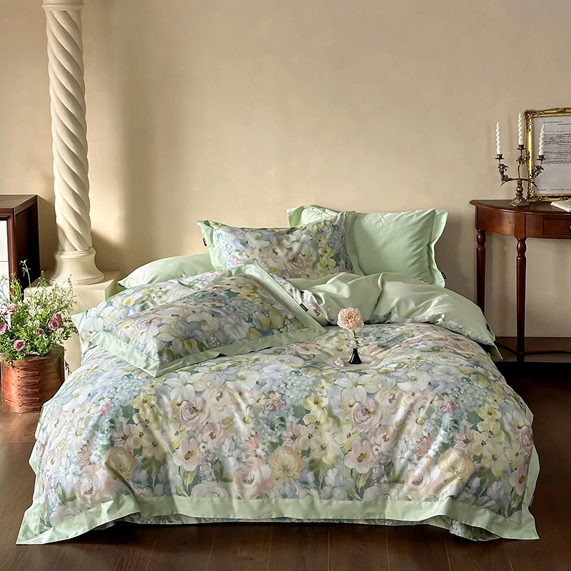 水星高端系列家纺 2025新款高端100S长绒棉 数码印花双拼边四件套