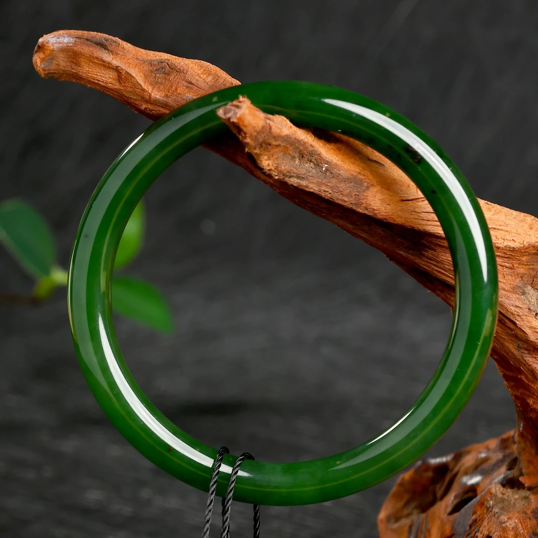 【矿姐珠宝】和田玉碧玉手镯圆条美人条百搭时尚款