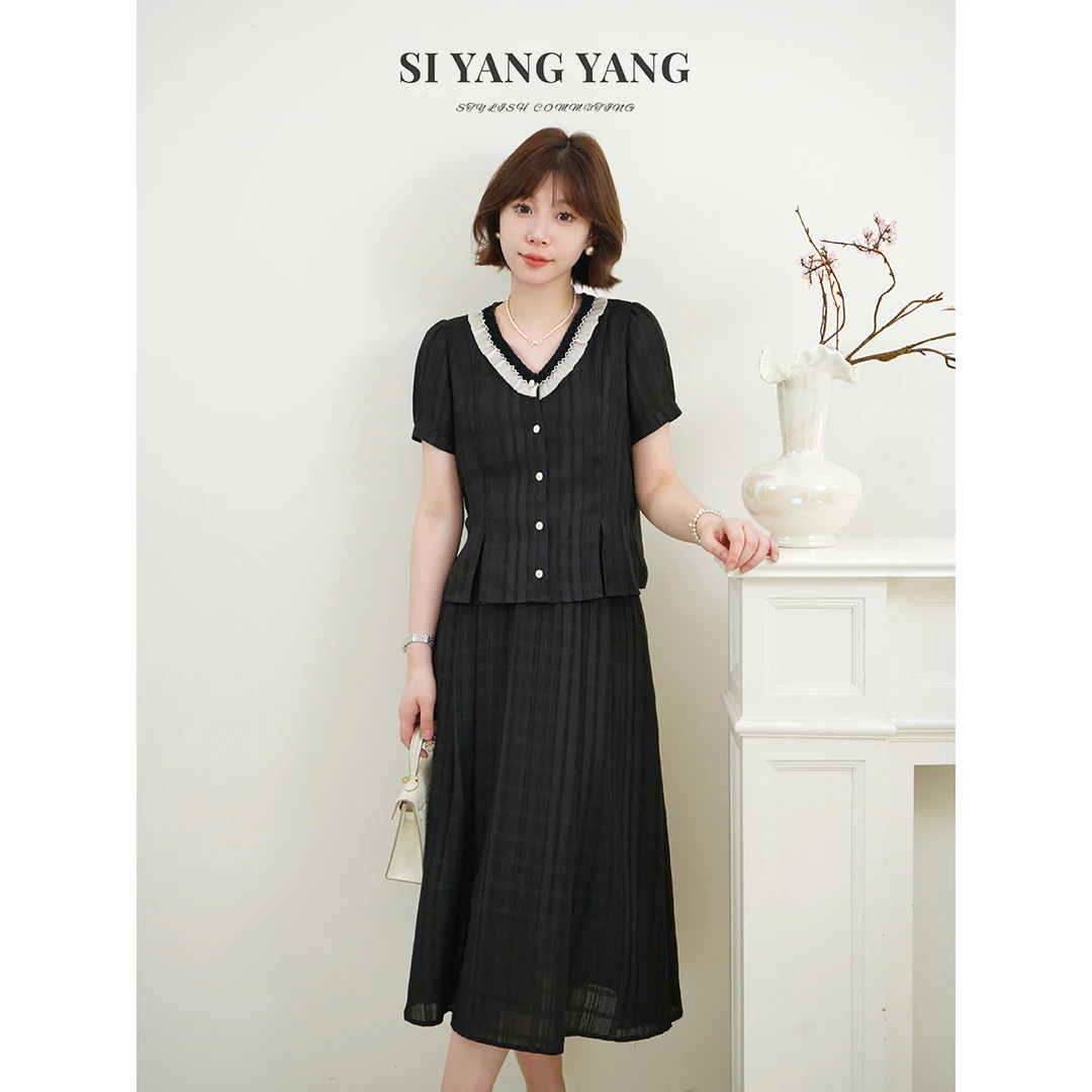 斯洋洋SIYANG麻感肌理透气轻薄舒适精致减龄套装TZ506A023SYY