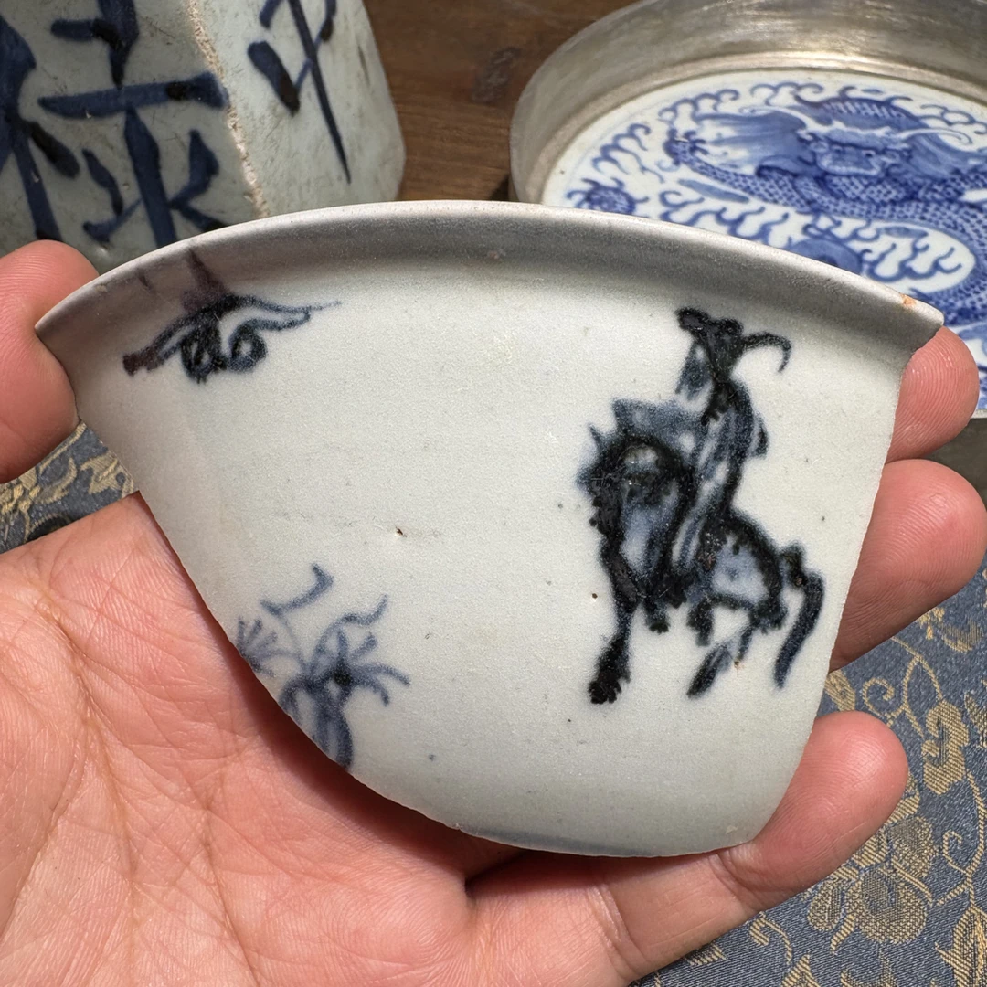 M青花胡人骑马人物图瓷片标本学习收藏顺丰包邮手绘手工创意陶瓷