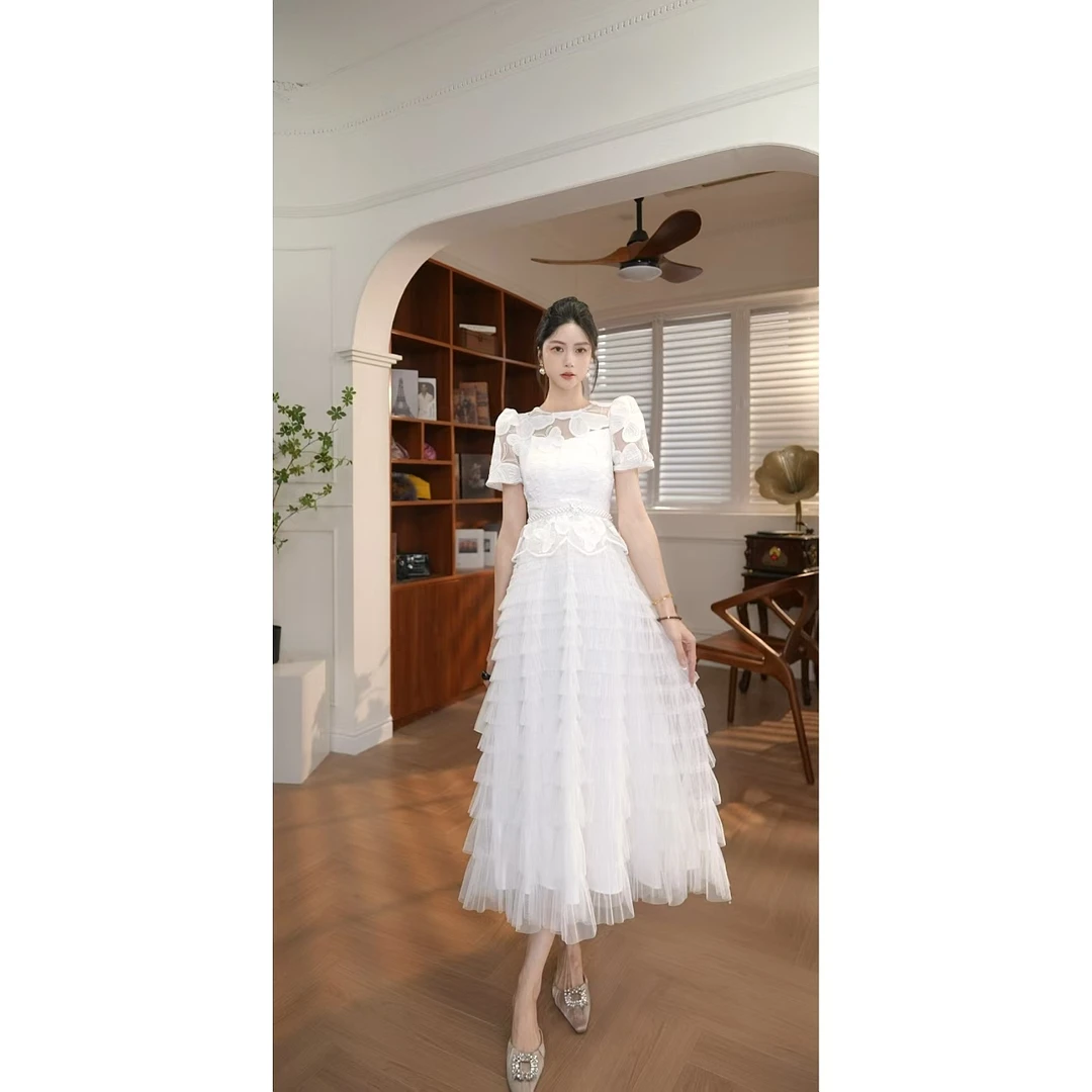 【宝总】时尚优雅收腰修身名媛宴会显瘦轻奢方领设计感连衣裙15456