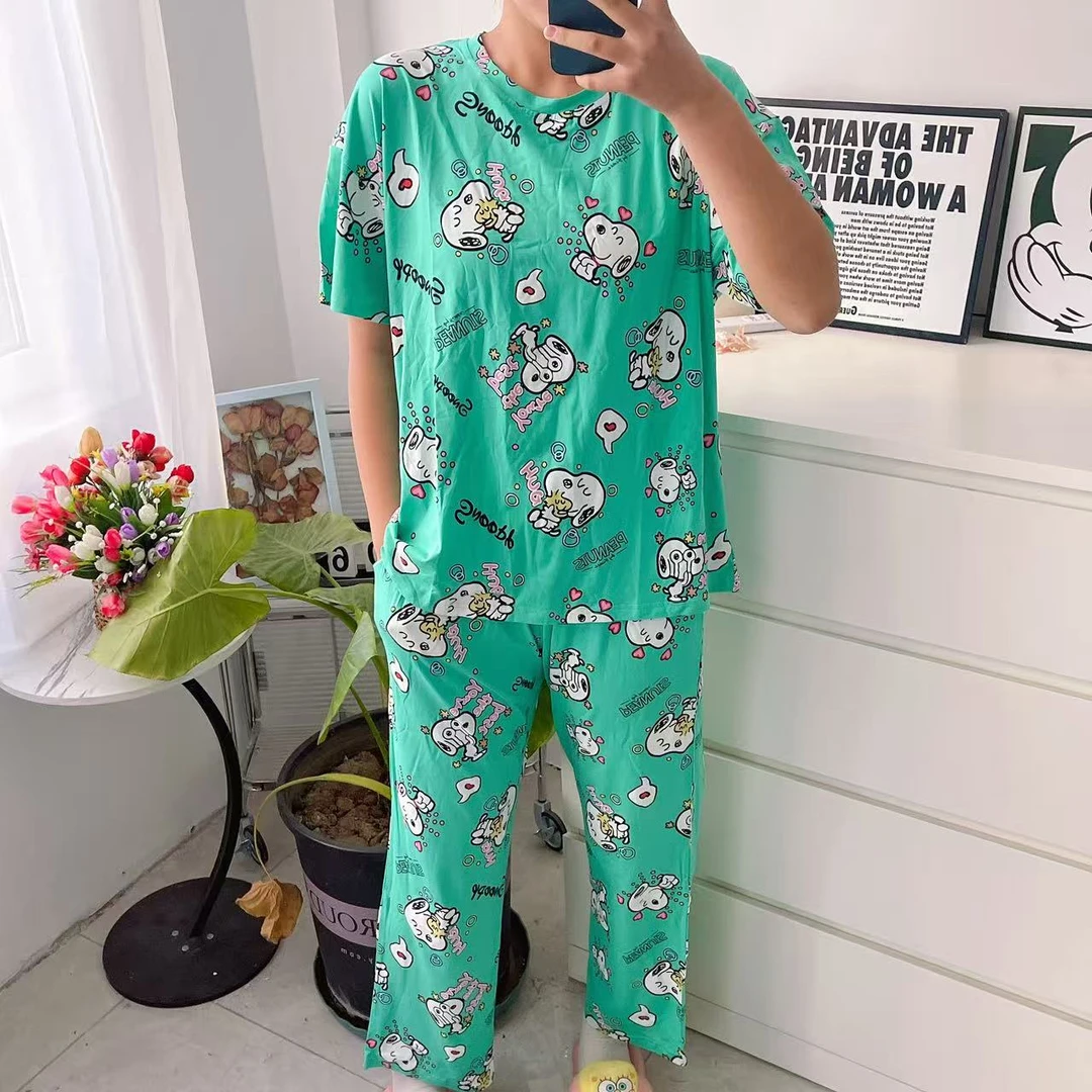 短袖透气女卡通动漫印花圆领秋季睡衣休闲舒适套装