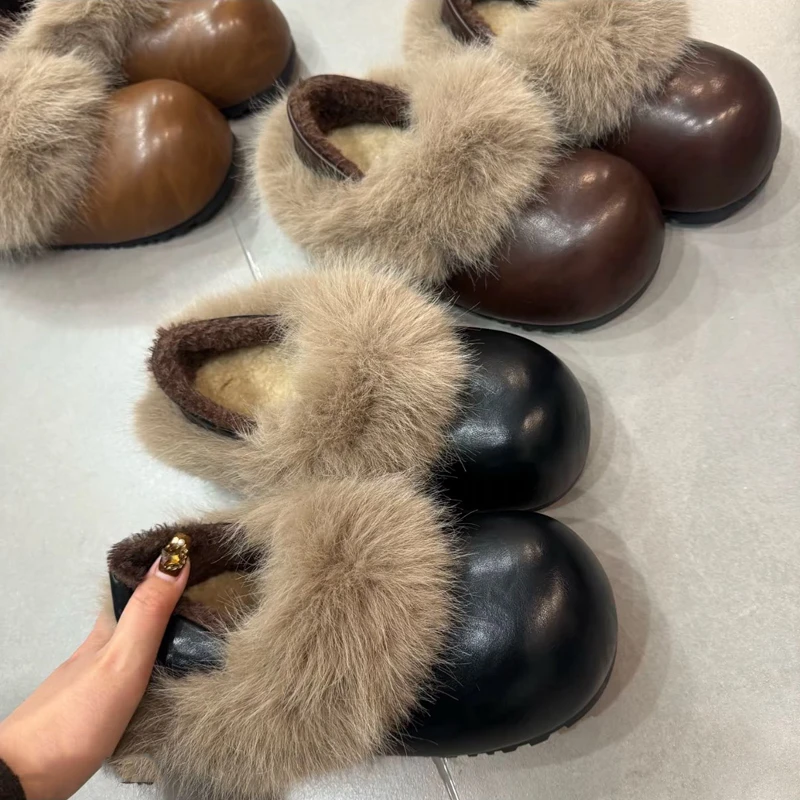 复古百搭毛毛棉拖鞋女2025冬季新款加绒保暖勃肯鞋两穿时尚雪地靴