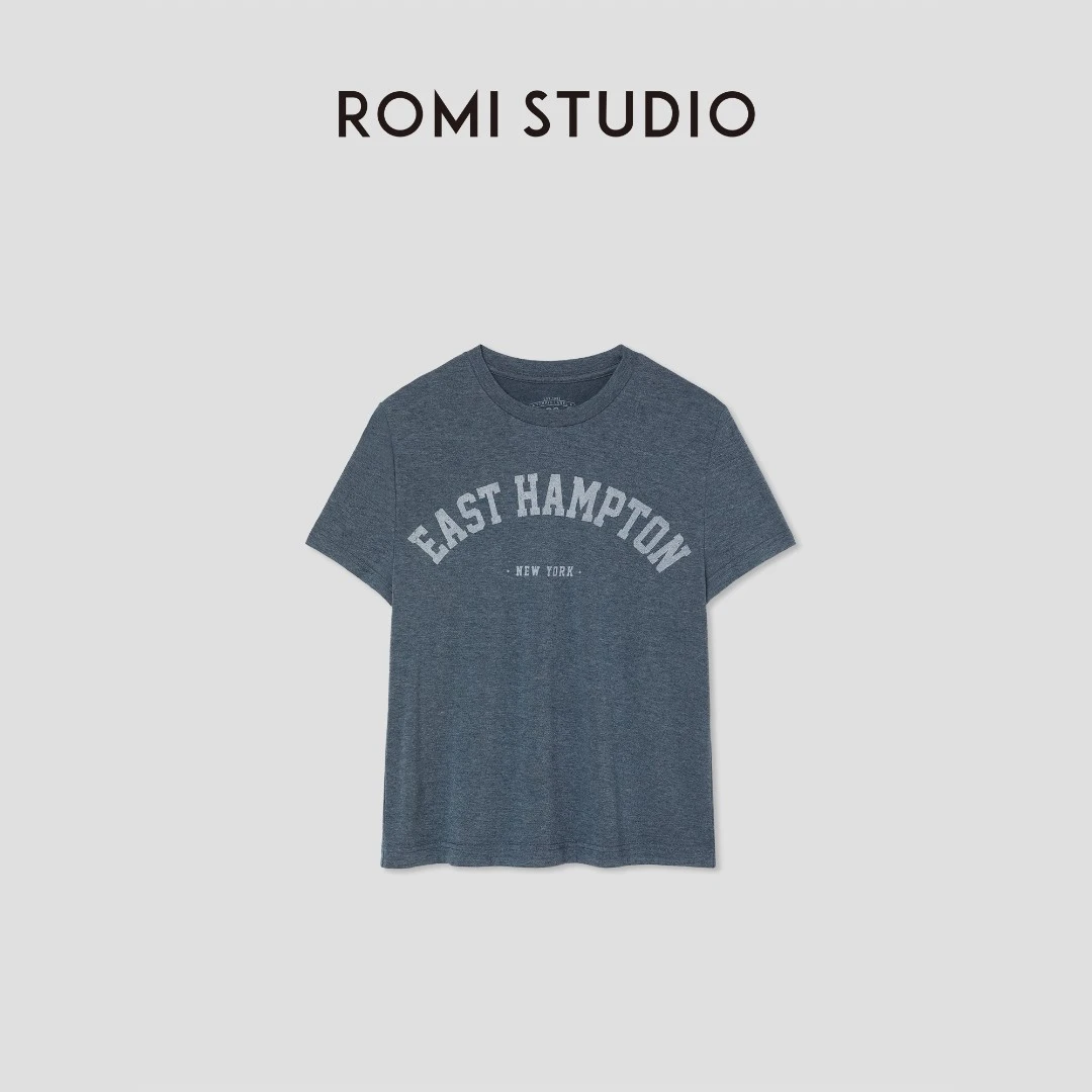 ROMI STUDIO“美式复古”花纱肌理字母印花圆领短袖T恤 RW24LST1040