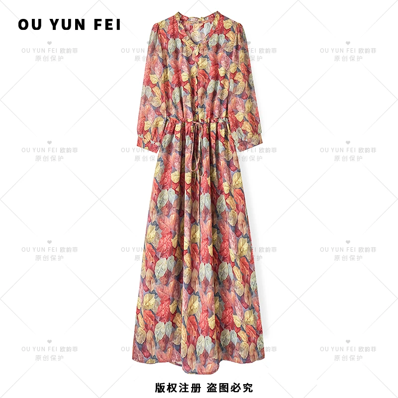 高级感连衣裙女新款气质显瘦穿搭时尚洋气印花长裙F2115