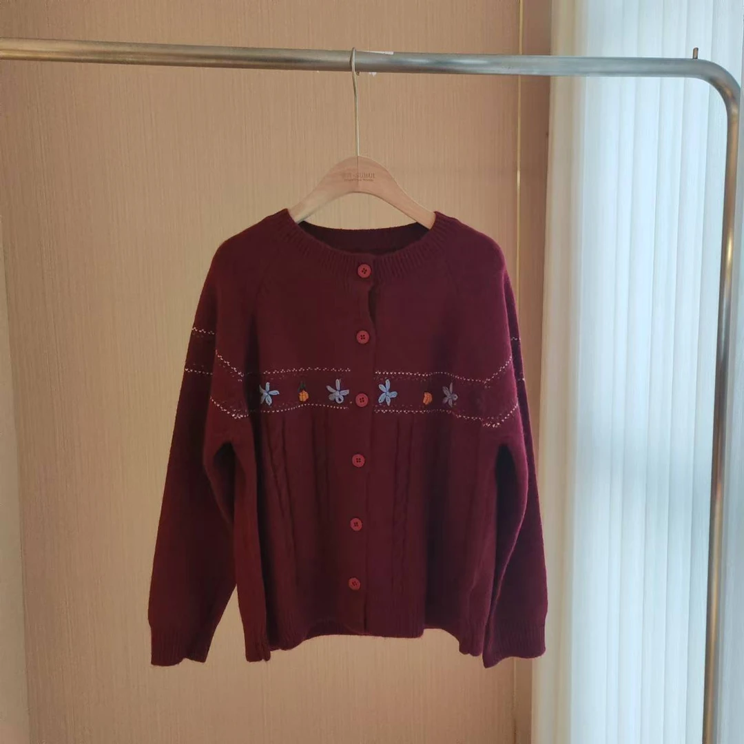 秋冬新款红色绞花开衫羊毛衫  MJTY-6632