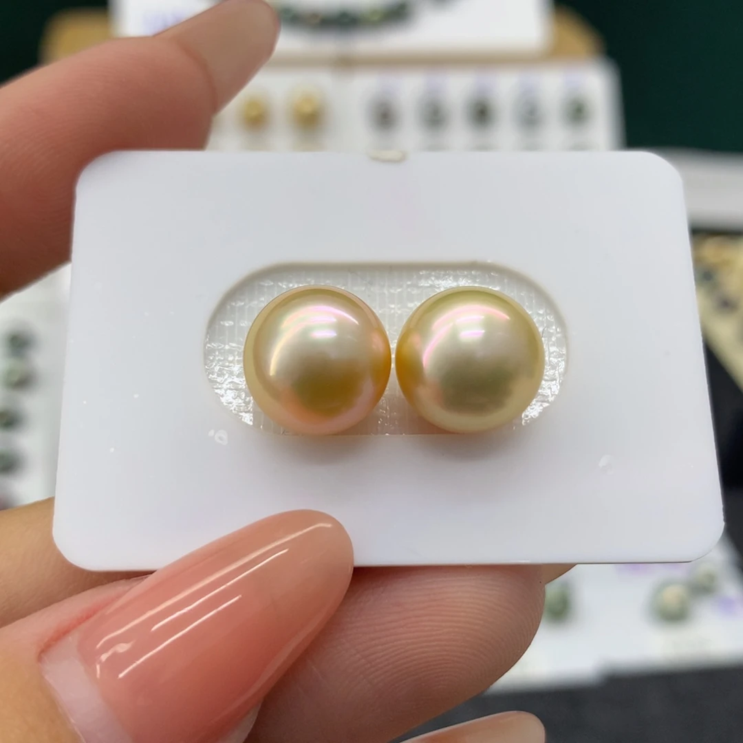 海水珍珠裸珠金珠伴彩对珠10.8-10.9mm