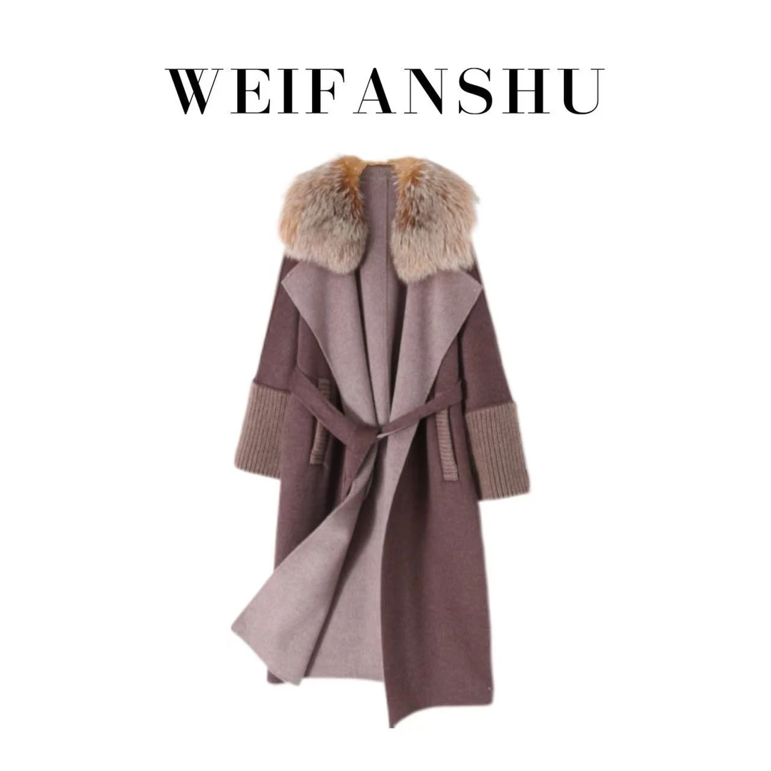 WEIFANSHU/魏凡舒【深冬情意】秋冬新款绵羊毛拼狐狸毛保暖外套大衣