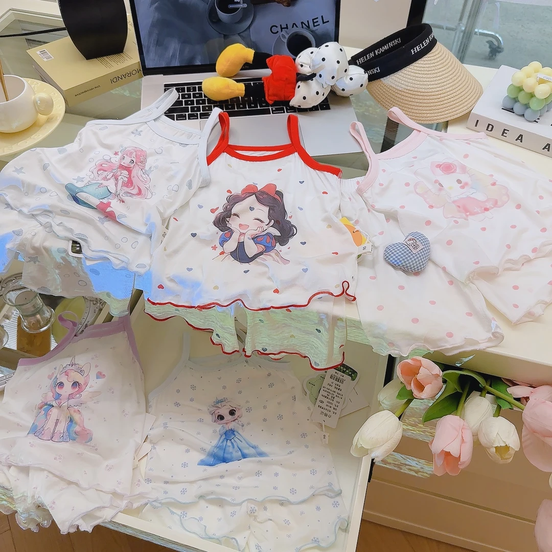 【伴粒糖】【7A抗菌】吊带短裤套装爱啦爱啦数码印花吊带短裤套装