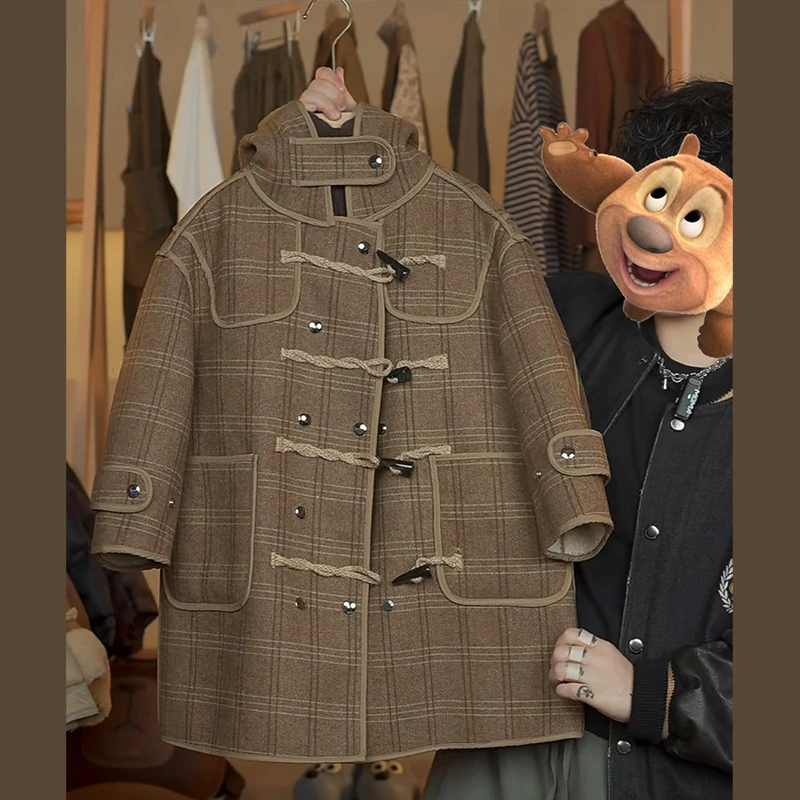 【小首尔】男童韩版中长款毛呢外套冬时尚格纹加厚上衣HBB2931