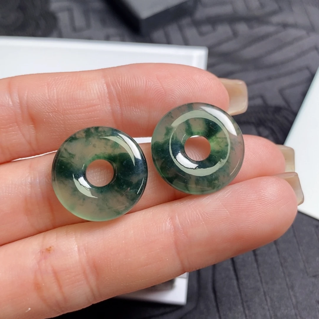 翡翠未镶嵌耳饰飘花甜甜圈