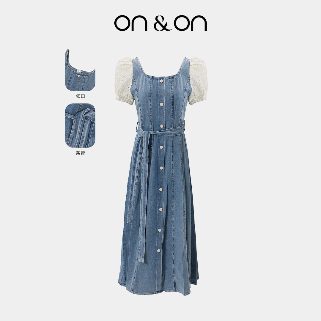 ON&ON/安乃安夏季新款法式小方领系带显瘦牛仔裙N5SW1641111