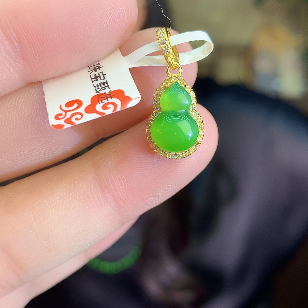 吊坠(不含链)银S925镶嵌和田玉（碧玉）吊坠