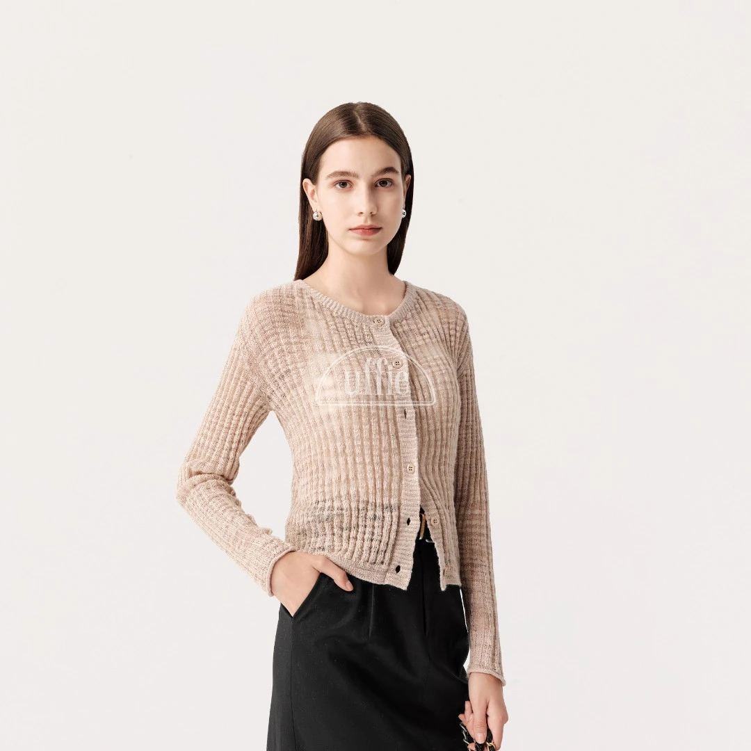 UFFIE 于绘 亚麻花式纱罗纹针织开衫