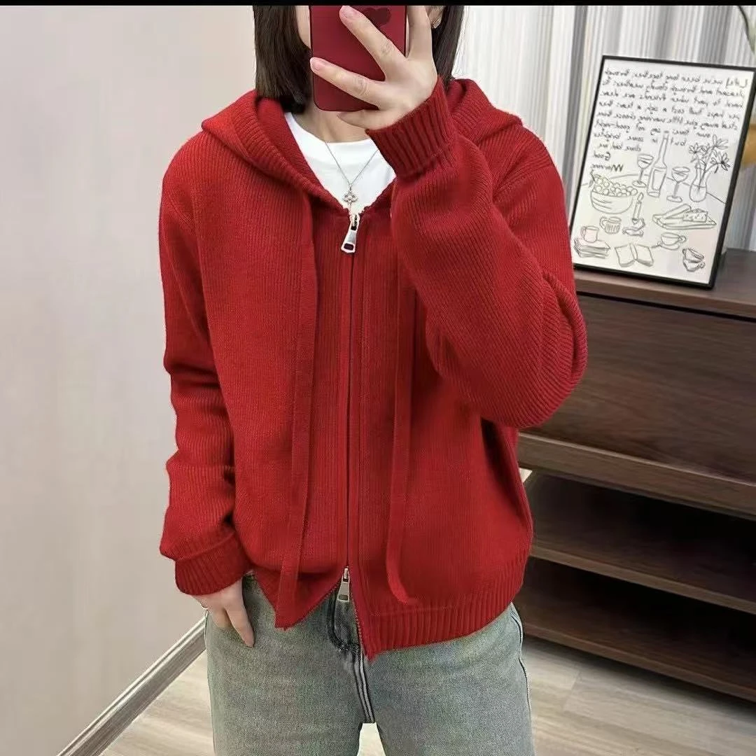 针织开衫毛衣女春秋2025新款时尚宽松百搭连帽外套女装上衣RTF365