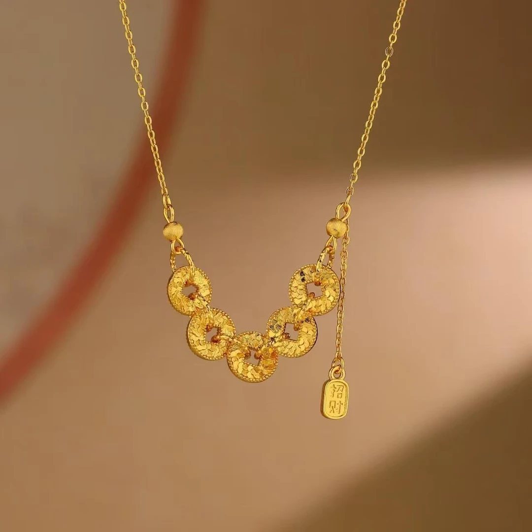 合金项链 五帝钱项链女新款时尚气质百搭钱币设计锁骨链
