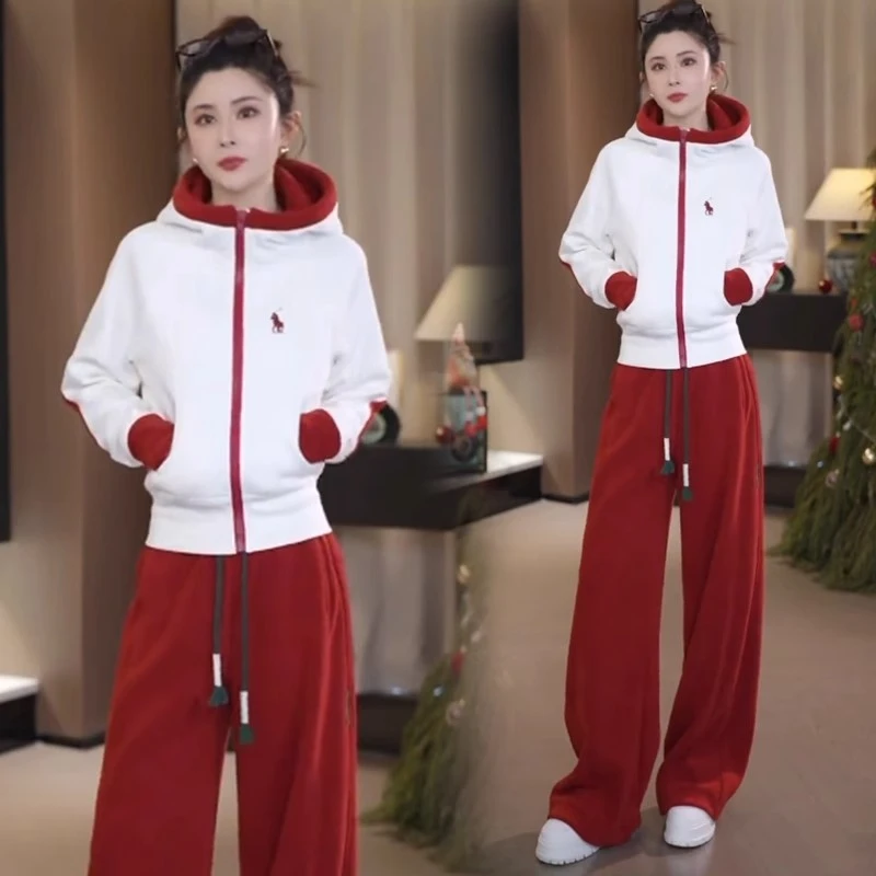 La babite休闲套装女2025春新款洋气连帽短外套阔腿裤运动两件套