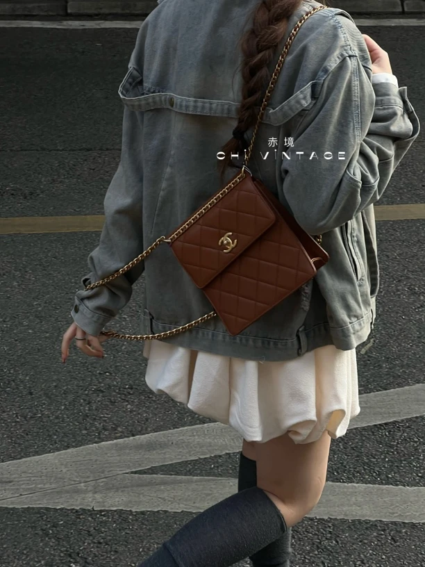 95新 Chanel/香奈儿 3939 金棕ado双肩包芯片款