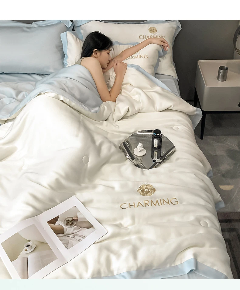 夏凉床单凉席冰丝四件套夏季卧室冰丝空调被可机水洗真丝夏被MS