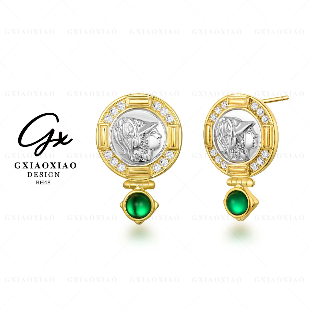 G XIAOXIAO 镀K金 【青野狂想曲】复古人像浮雕双色古币耳环 RH48