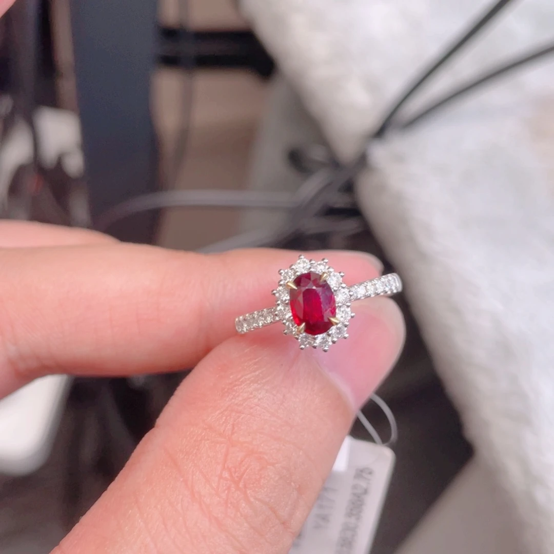 红宝石戒指18K金镶嵌0.58ct 无烧鸽血
