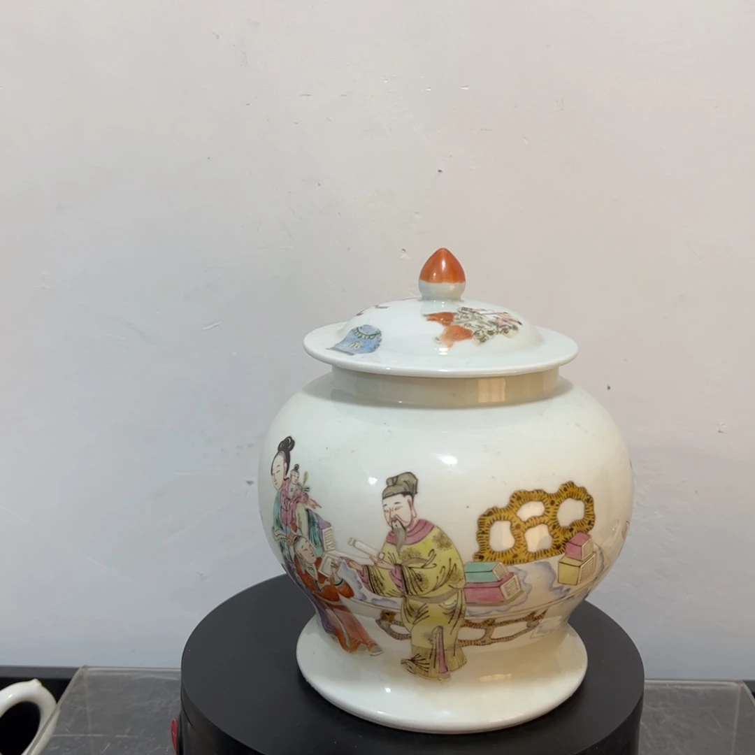 琉璃手工艺品粉彩五子登科将军罐全品