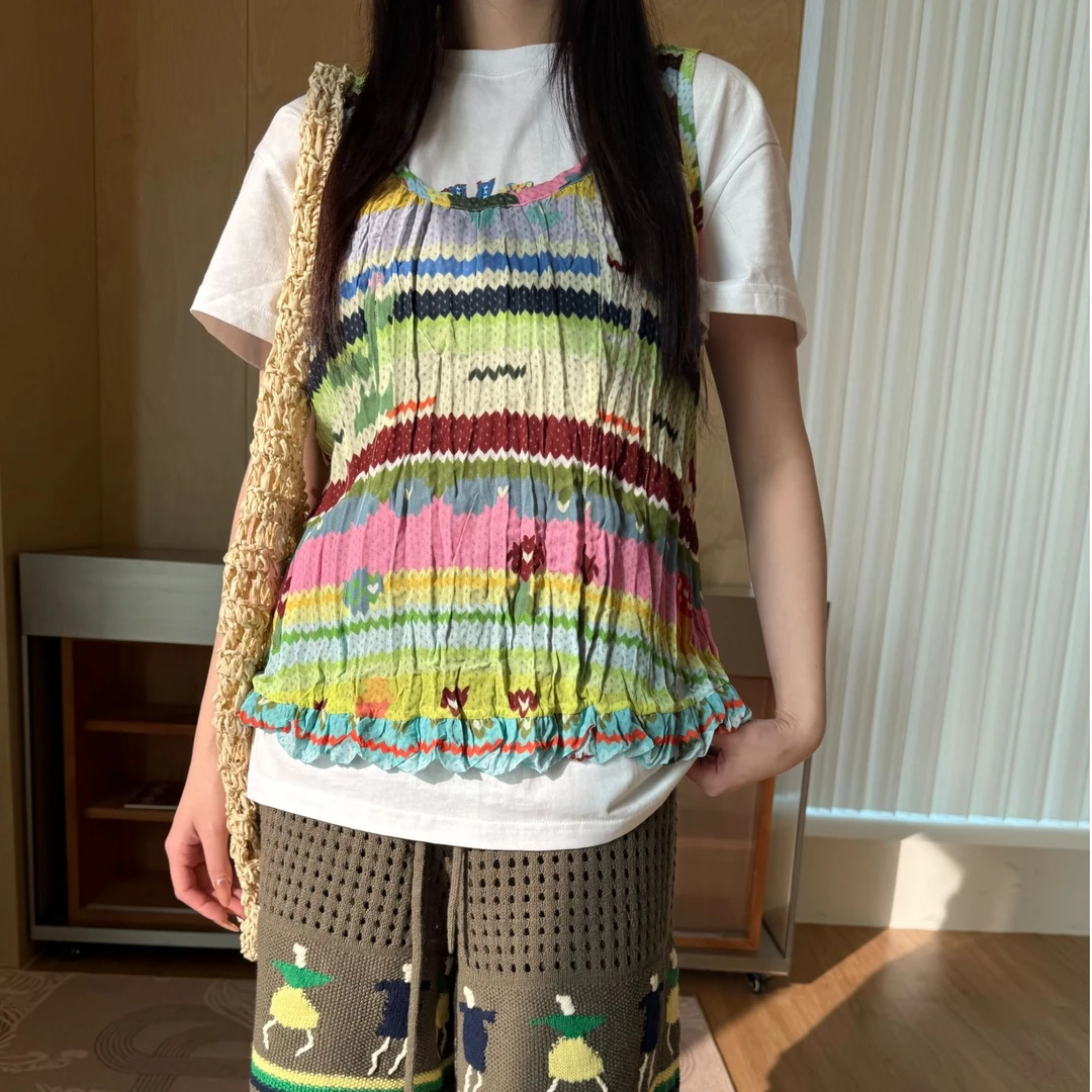 IINCBOUTIQUESHORT SENTENCE春季新款褶皱雪纺正反两穿式背心上衣