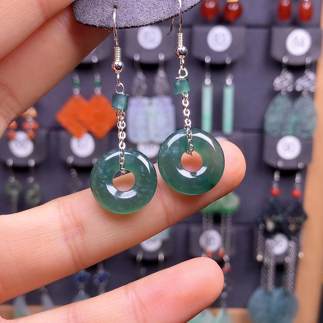 银S925镶嵌翡翠耳饰