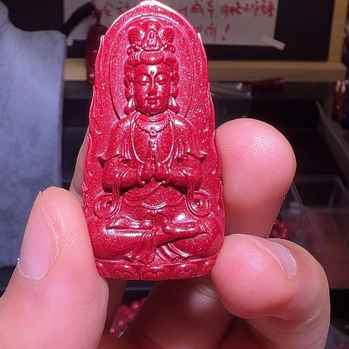 天然辰砂观音小吊坠