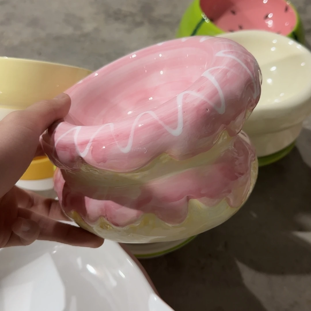 瓷片陶瓷微瑕链接粉甜甜圈双层