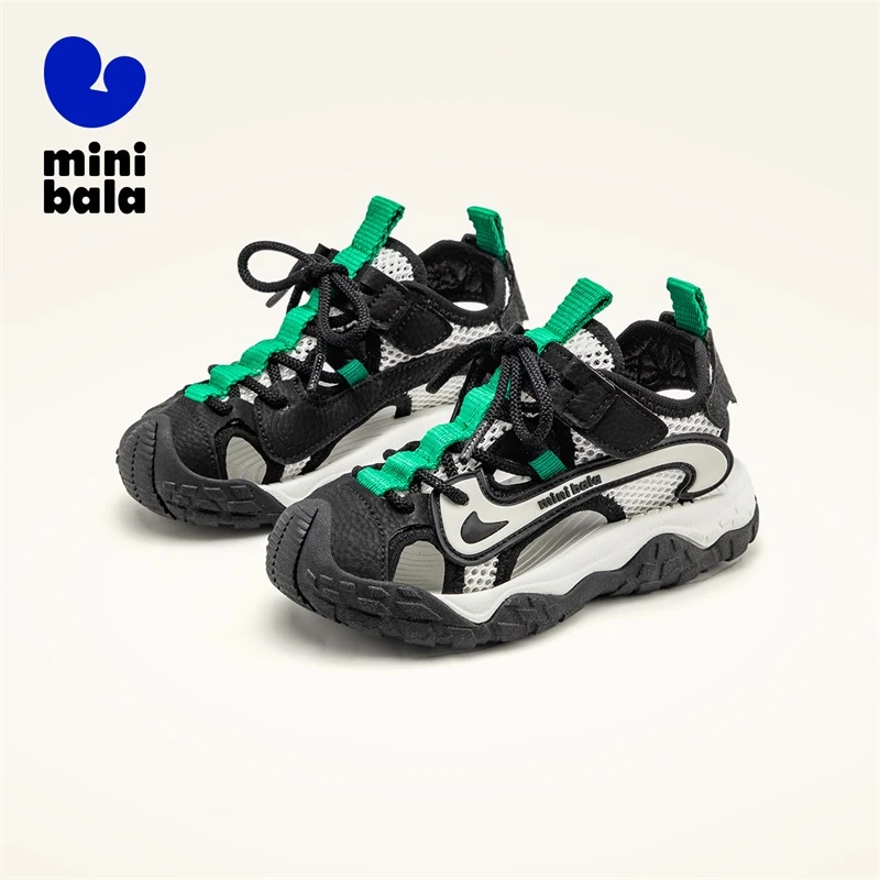 迷你巴拉巴拉2025夏季新款儿童包头沙滩鞋男童软底凉鞋学生运动