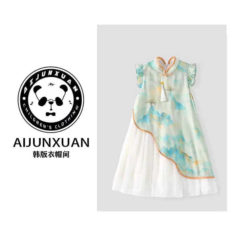 【专属定制】2025韩版女童夏季旗袍裙国风连衣裙山水碎花裙子汉服裙