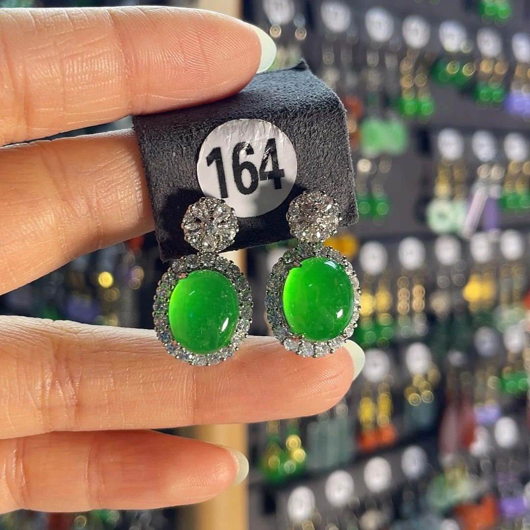 翡翠银S925镶嵌耳饰164