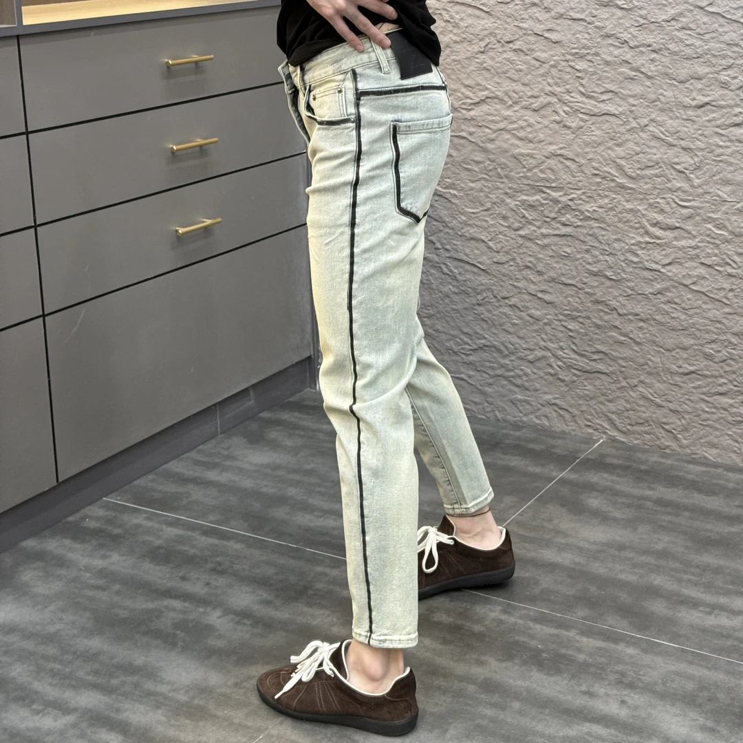 2025春季新款时尚休闲百搭侧边黑条薄款男士小脚九分牛仔裤YC6225