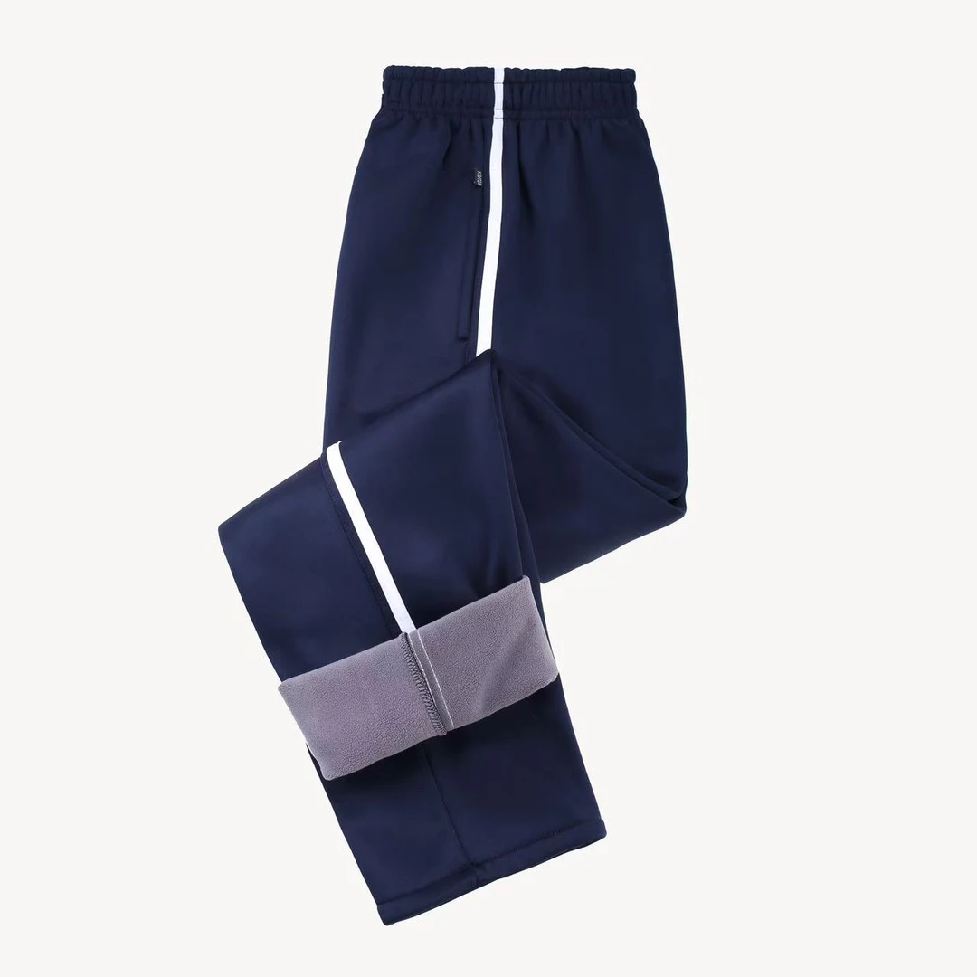 冬季加绒加厚藏青色高腰直筒学生校服长裤舒适宽松