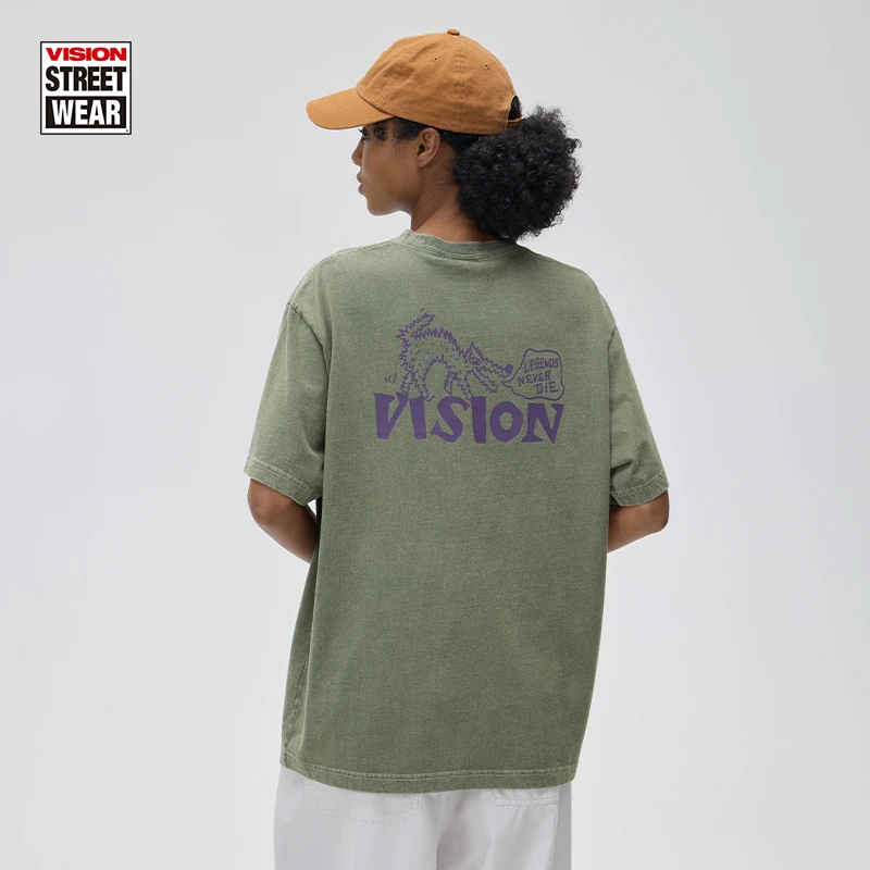 VISION 美式街头复古短袖圆领休闲半袖印花运动T恤春夏
