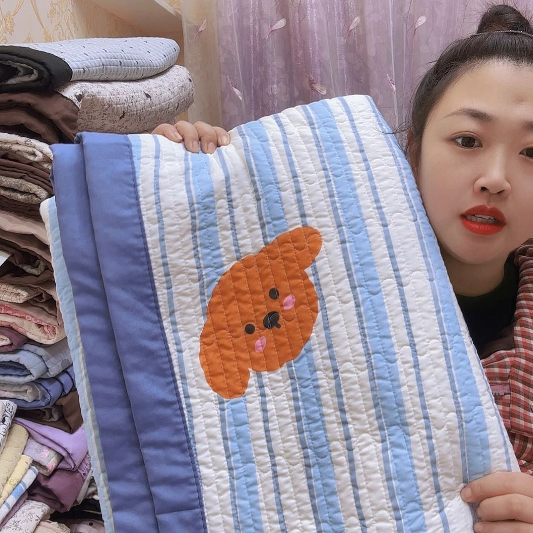 水洗布孤品微瑕1.5/2.25蓝色条纹狗床盖