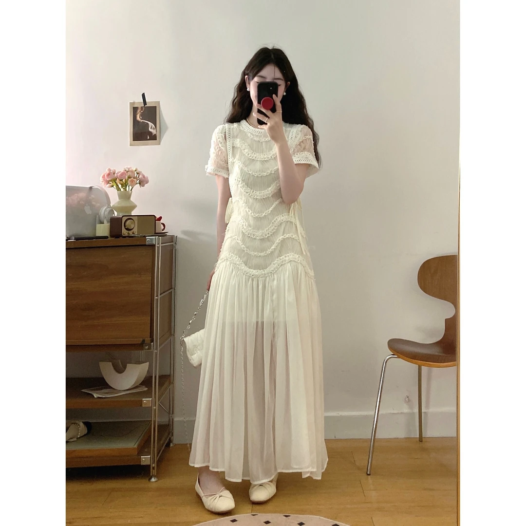 大码法式高级感连衣裙女夏季梨形身材垂感纱裙胖MM遮肚子显瘦裙子