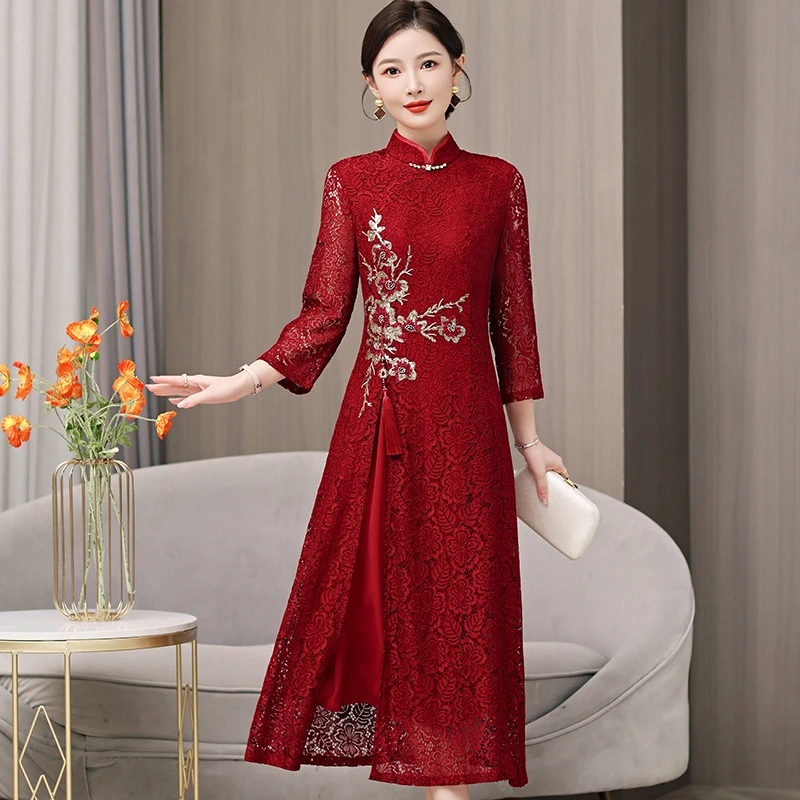 喜婆婆婚礼装旗袍连衣裙女2025新款婚宴礼服年轻中式妈妈装优雅